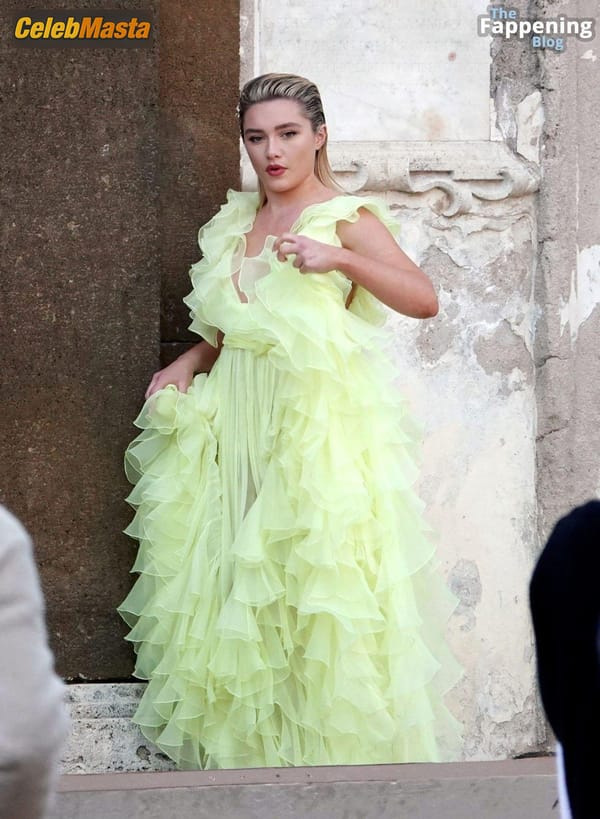 Florence Pugh Spotted Wearing a Hot Sheer Yellow Dress for Valentino Photoshoot in Rome photo 17