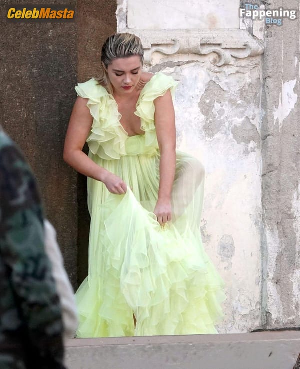 Florence Pugh Spotted Wearing a Hot Sheer Yellow Dress for Valentino Photoshoot in Rome photo 18