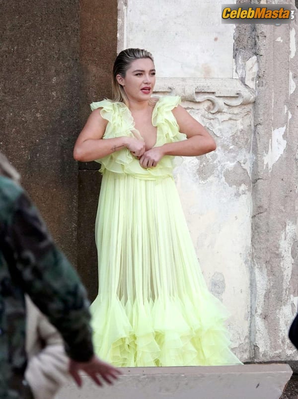 Florence Pugh Spotted Wearing a Hot Sheer Yellow Dress for Valentino Photoshoot in Rome photo 19