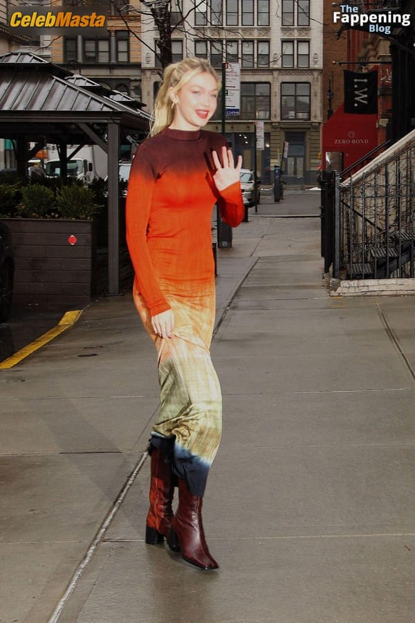 Gigi Hadid Returning to Her NoHo Home Wearing a Colorful Dress photo 5