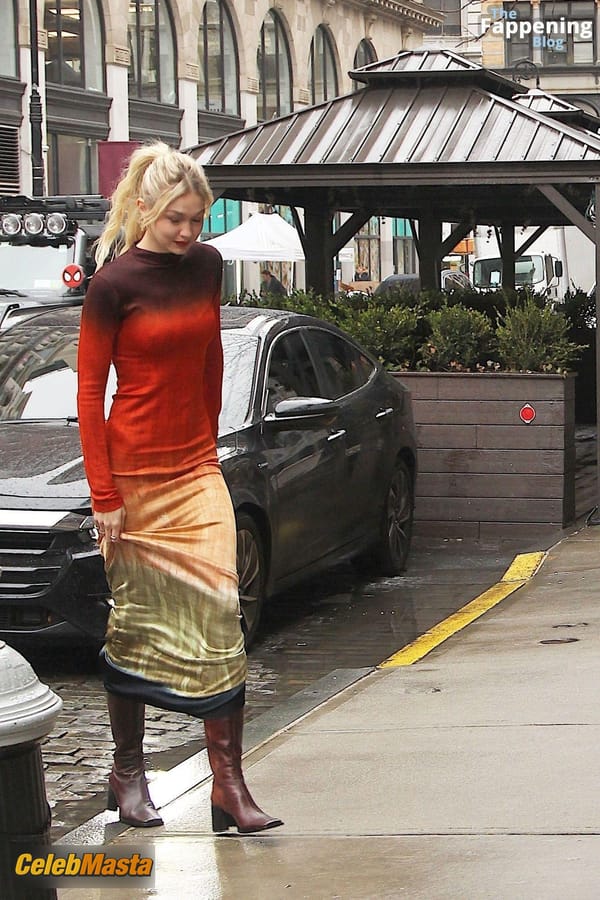 Gigi Hadid Returning to Her NoHo Home Wearing a Colorful Dress photo 7