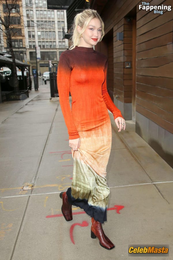Gigi Hadid Returning to Her NoHo Home Wearing a Colorful Dress photo 9