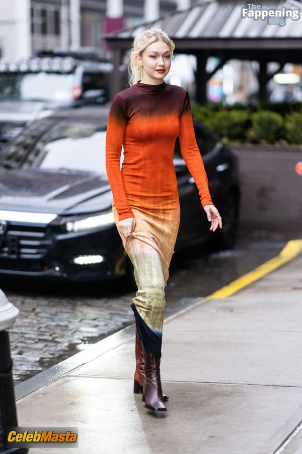 Gigi Hadid Returning to Her NoHo Home Wearing a Colorful Dress photo 13