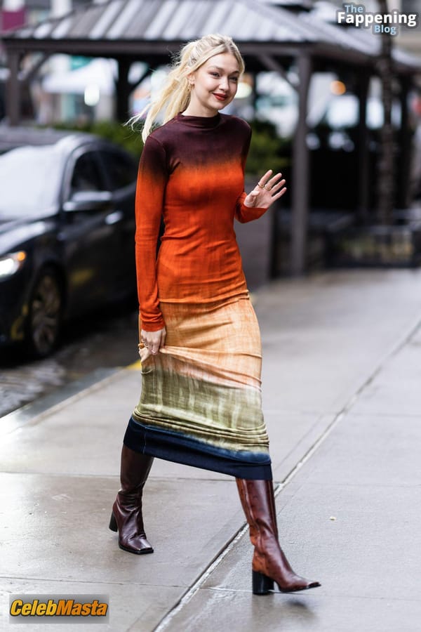 Gigi Hadid Returning to Her NoHo Home Wearing a Colorful Dress photo 19