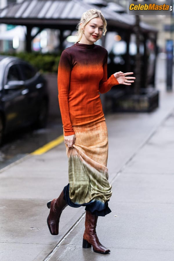 Gigi Hadid Returning to Her NoHo Home Wearing a Colorful Dress photo 21