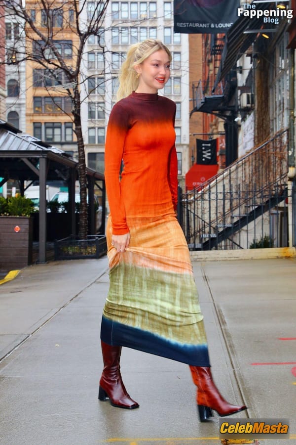 Gigi Hadid Returning to Her NoHo Home Wearing a Colorful Dress photo 29