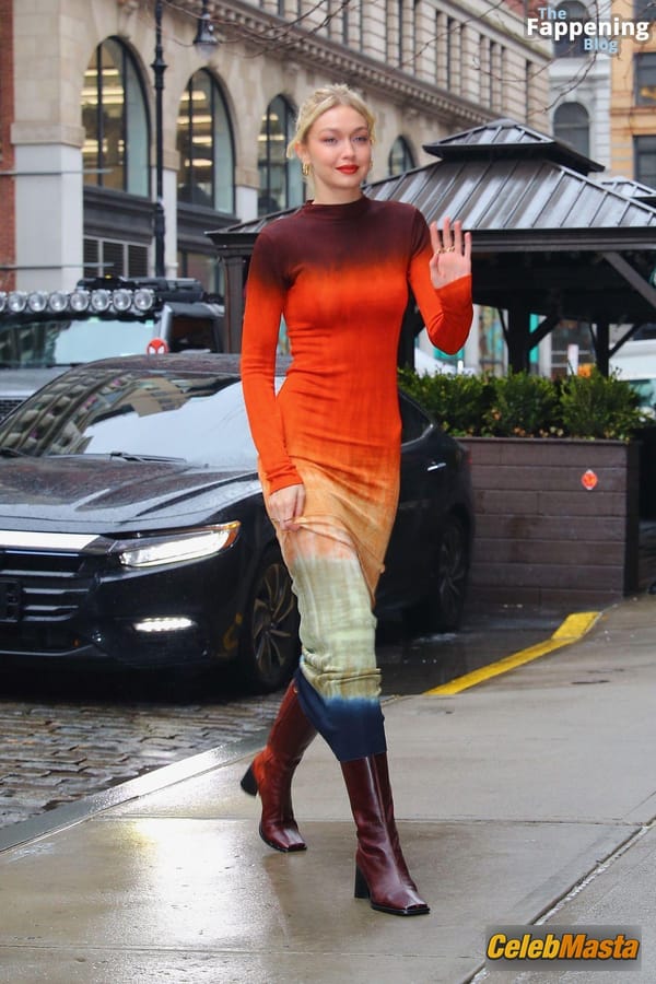 Gigi Hadid Returning to Her NoHo Home Wearing a Colorful Dress photo 30