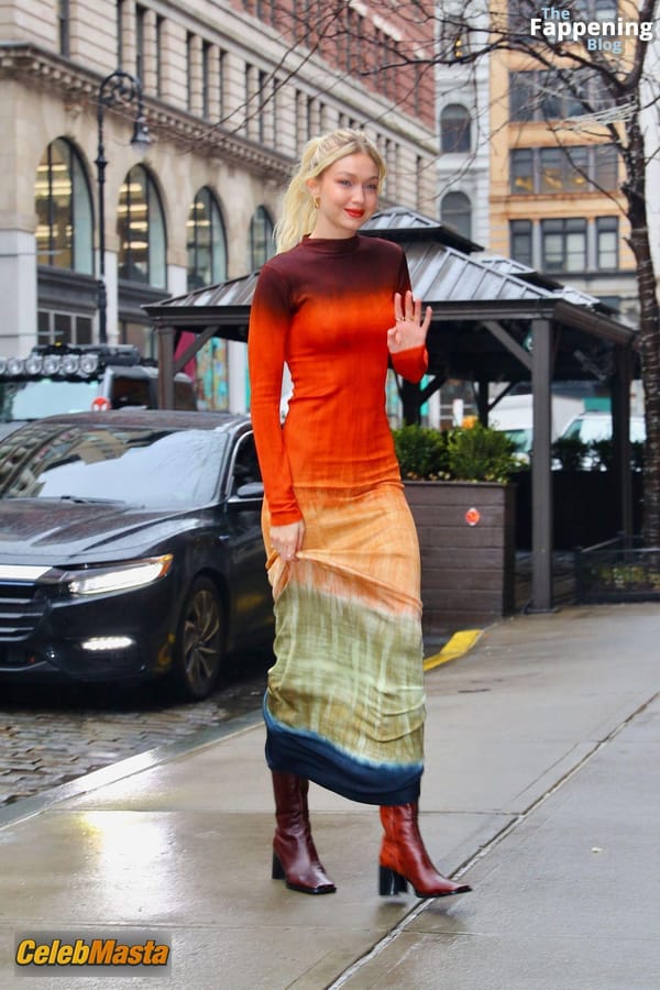 Gigi Hadid Returning to Her NoHo Home Wearing a Colorful Dress photo 32