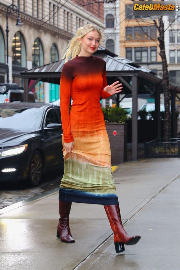 Gigi Hadid Returning to Her NoHo Home Wearing a Colorful Dress photo 34