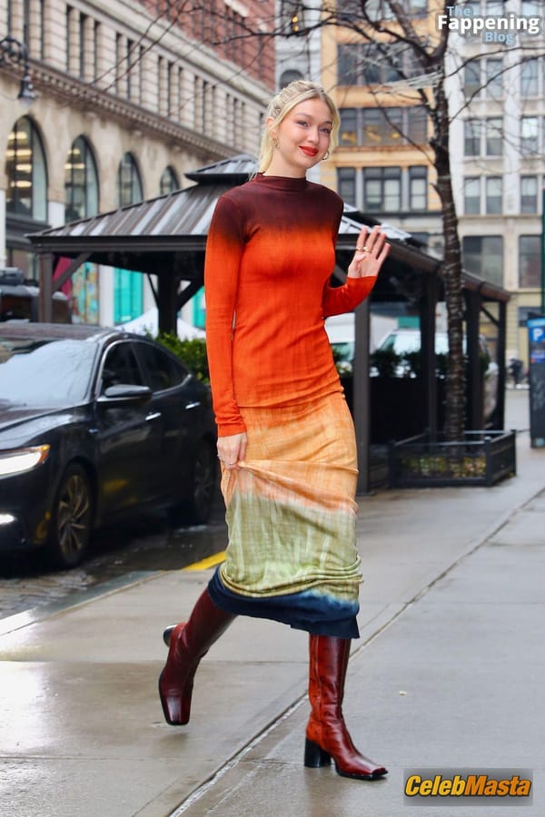 Gigi Hadid Returning to Her NoHo Home Wearing a Colorful Dress photo 35