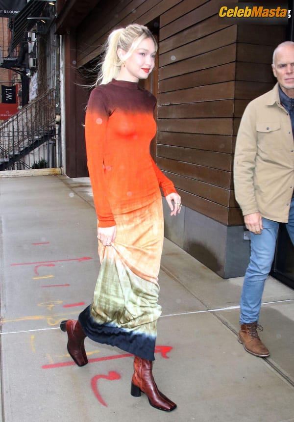 Gigi Hadid Returning to Her NoHo Home Wearing a Colorful Dress photo 43