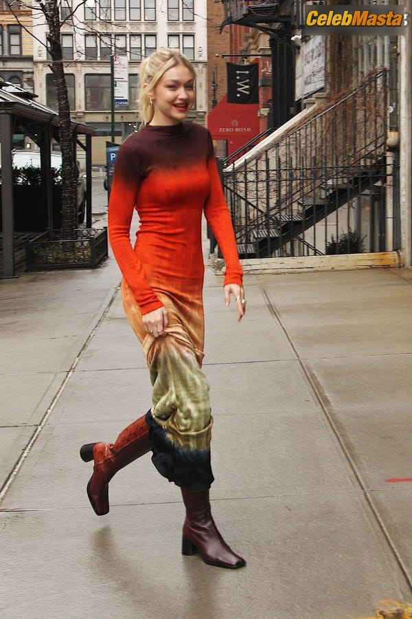 Gigi Hadid Returning to Her NoHo Home Wearing a Colorful Dress photo 48