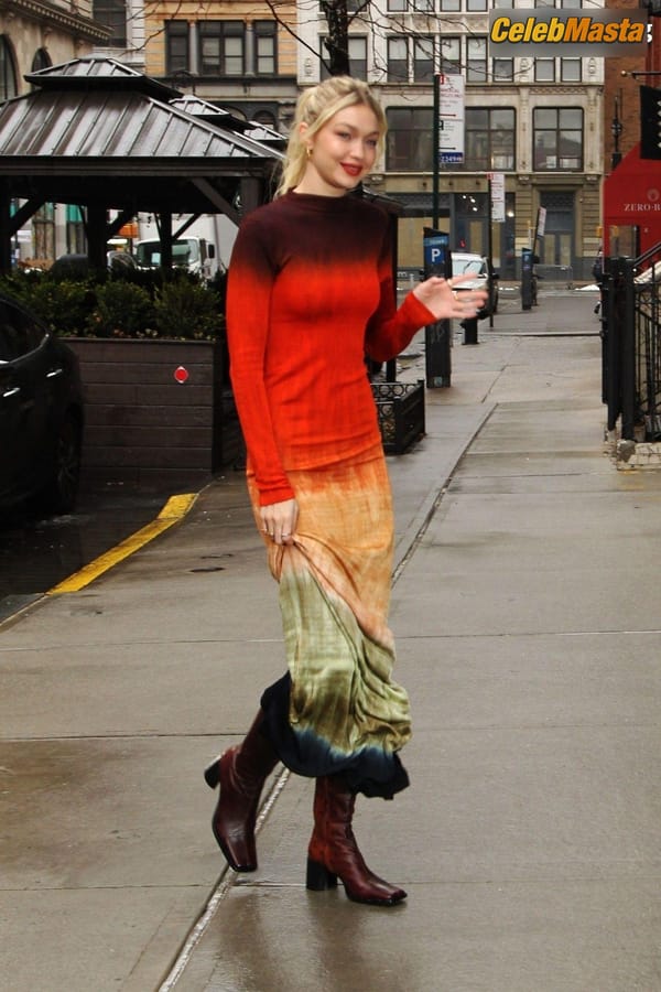 Gigi Hadid Returning to Her NoHo Home Wearing a Colorful Dress photo 51