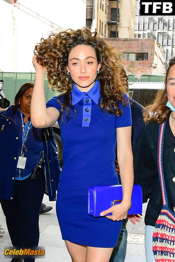 Emmy Rossum Legs in a Blue Dress in NYC (24 Photos) photo 21