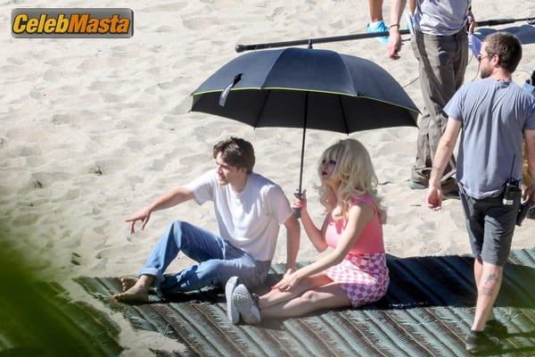Emmy Rossum Gallery: Films Scenes as the Iconic Angelyne on the Beach in Malibu photo 36