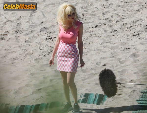 Emmy Rossum Gallery: Films Scenes as the Iconic Angelyne on the Beach in Malibu photo 38