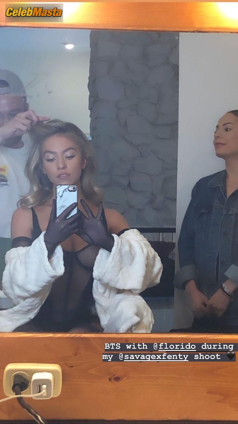 Sydney Sweeney displayes her sexy big boobs, while posing in black skimpy lingerie for Rihanna’s Savage X Fenty lingerie collection photo 4