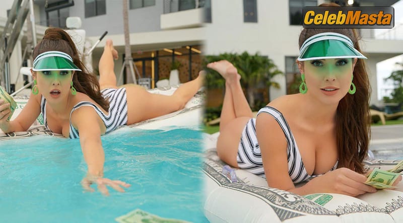 Amanda Cerny looks hot in a swimsuit with bucks while posing for promo photoshoot in the pool photo 4
