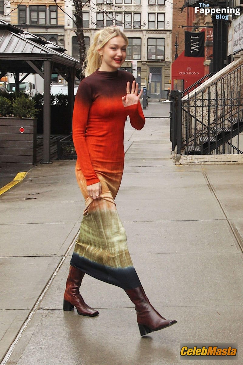 Gigi Hadid Returning to Her NoHo Home Wearing a Colorful Dress Photo Gallery photo 2
